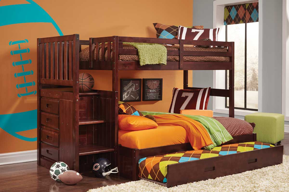 4 bunk beds with stairs