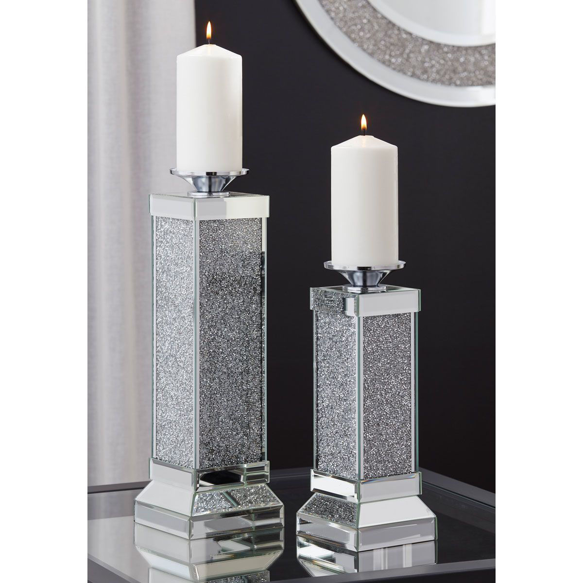 Beveled Mirror Candle Holder Set Badcock Andmore 9769