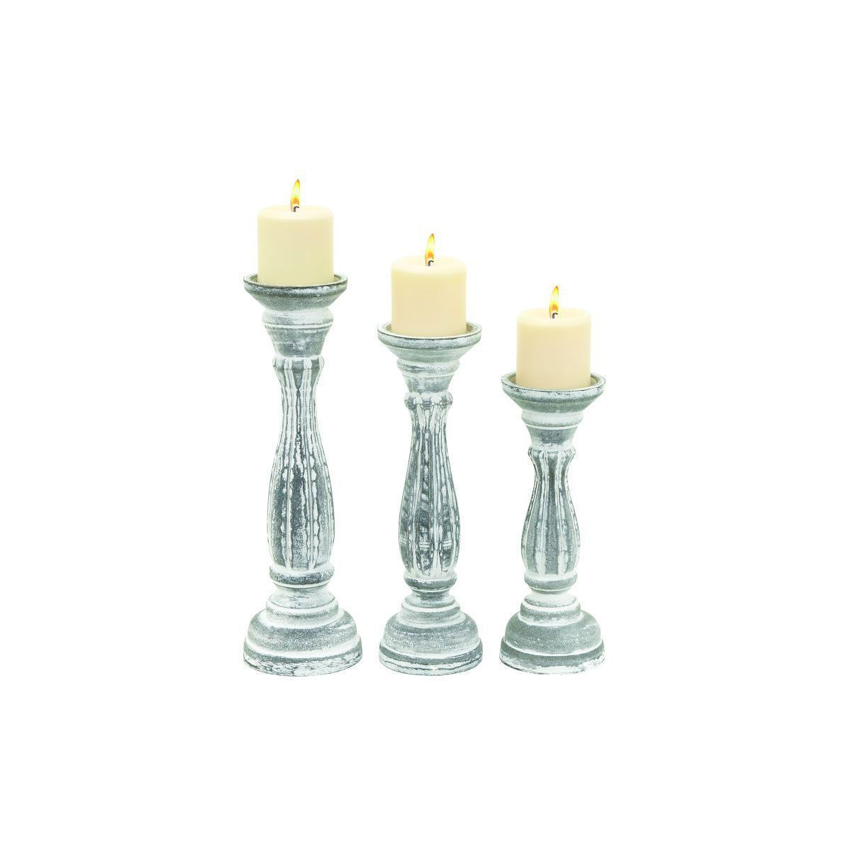 Picture of WHITE WOOD CANDLE HOLDER SET