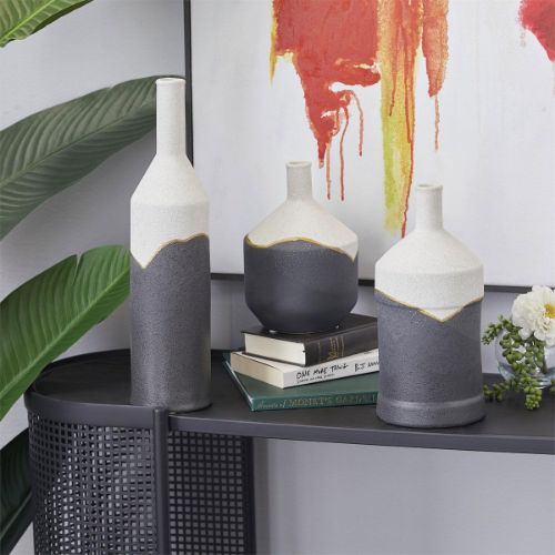 Picture of BLACK CERAMIC VASE SET OF 3