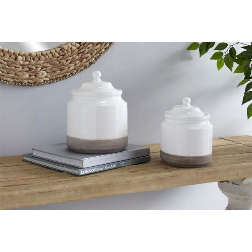 Picture of WHITE CERAMIC JAR SET OF 2