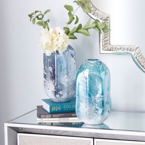 Picture of BLUE GLASS VASE SET OF 2