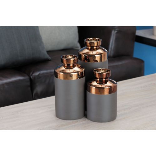 Picture of GREY AND COPPER VASE SET OF 3