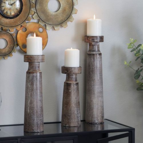 Picture of HANDMADE MANGO WOOD CANDLE HOLDER SET OF 3