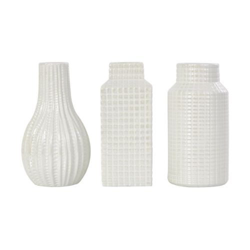 Picture of WHITE CERAMIC VASE SET OF 3