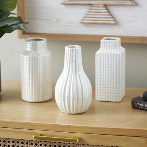 Picture of WHITE CERAMIC VASE SET OF 3