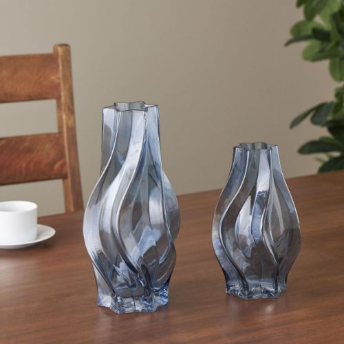 Picture of BLUE GLASS VASE SET OF 2