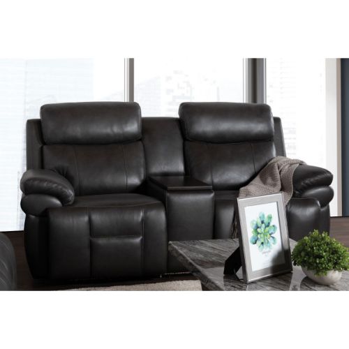 Picture of ZEUS LEATHER TRIPLE POWER RECLINING CONSOLE LOVESEAT WITH HEAT & MASSAGE