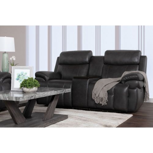 Picture of ZEUS LEATHER TRIPLE POWER RECLINING CONSOLE LOVESEAT WITH HEAT & MASSAGE